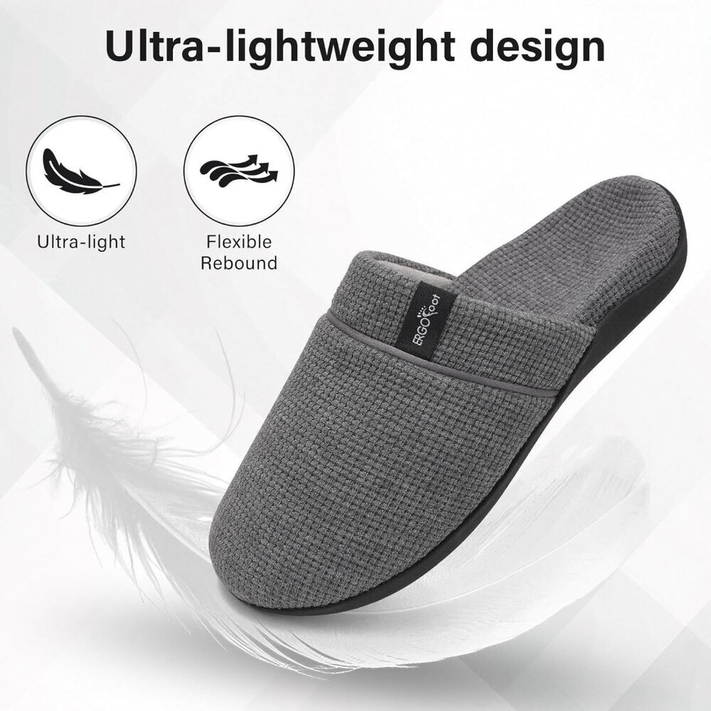 Women's Orthotic Closed Toe Non Slip Rubber Sole House Gray Slippers Shoes - Picture 3 of 6